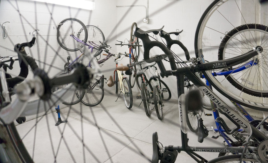 Ground level bike storage at Temple Square Apartments